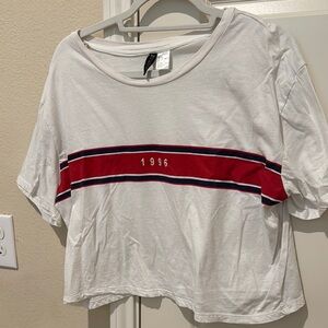 Divided White Tee with Red Stripe
